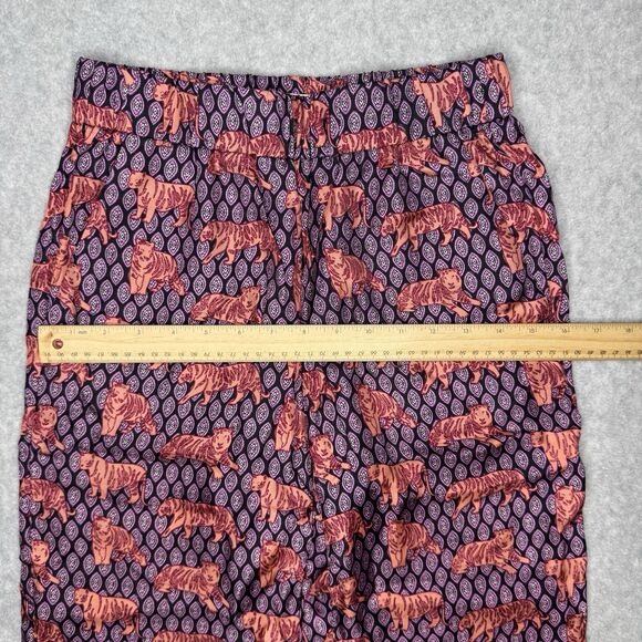 J Crew Collection Pull On Pants Womens 0 Purple Tiger Casual Silk Ankle Trousers - Picture 4 of 9